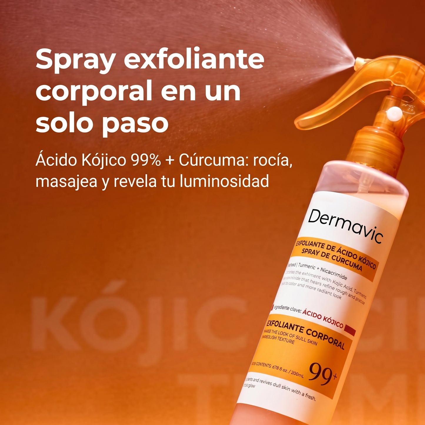 Dermavic Glow Renove — Spray Exfoliante Corporal Ácido Kójico 99% y Cúrcuma 200ml