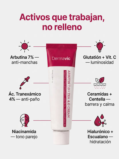 Arbutin 7% + TXA 4% Cream Crema correctora de manchas y paño · Doble activo