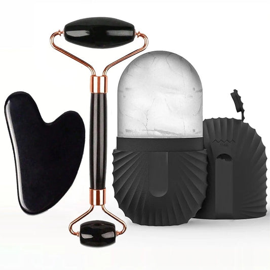 Rodillo de Jade + Gua Sha + Rodillo de Hielo | Kit Masajeador Facial Reafirmante 4 en 1